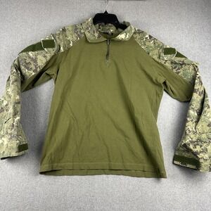 TMC Tactical Combat Shirt Mens Large Green Camo Sleeves Quarter Zip Military
